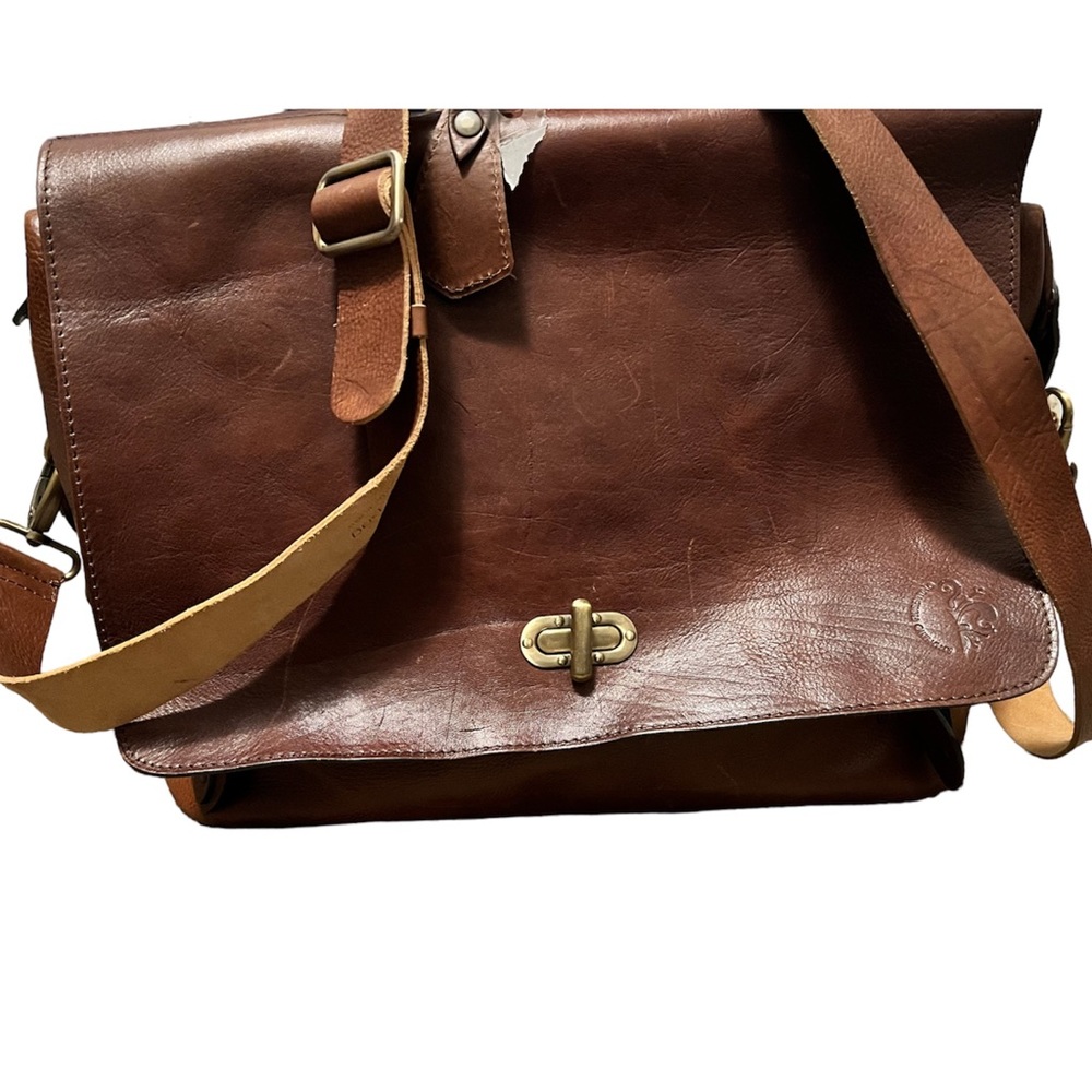 Mens Anonimo Fiorentino brown gen. leather messenger bag Italy adjust strap NWOT